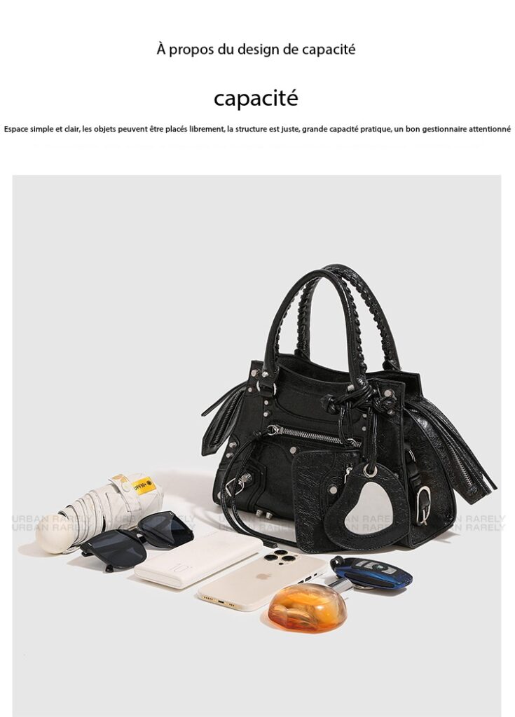 Women's leather handbag, custom riveted motorcycle bag 001 Demo 016