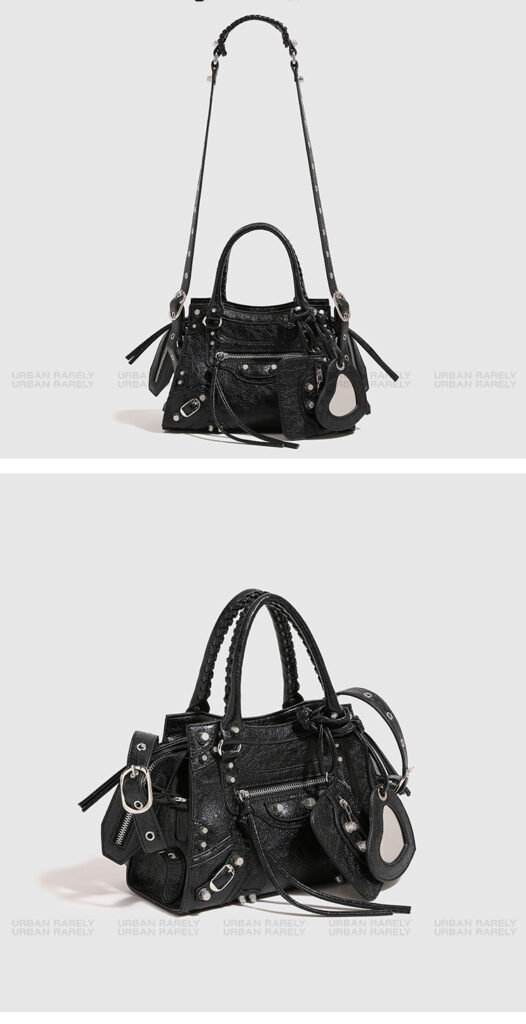 Women's leather handbag, custom riveted motorcycle bag 001 Demo 02