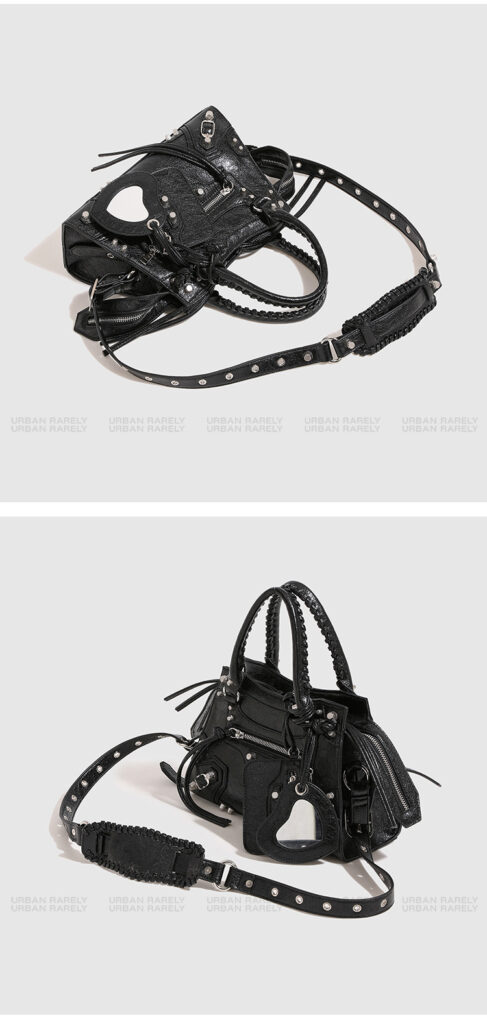 Women's leather handbag, custom riveted motorcycle bag 001 Demo 03