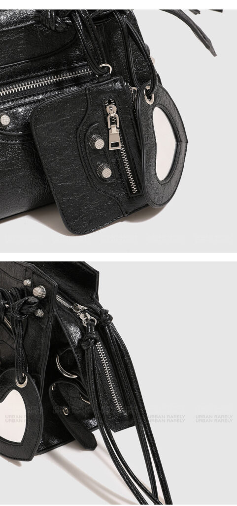 Women's leather handbag, custom riveted motorcycle bag 001 Demo 05
