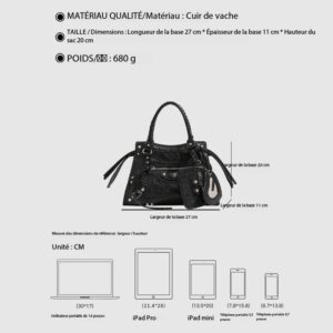 Sac à main cuir femme, sac moto riveté personnalisé riveté 002