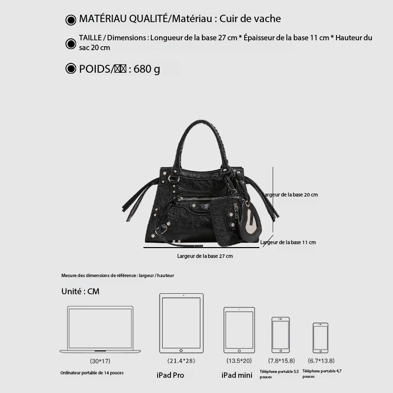 Sac à main cuir femme, sac moto riveté personnalisé riveté 002 Sac à main cuir femme, sac moto riveté personnalisé riveté 002