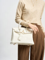 Sac à main femme en cuir à motif crocodile blanc de luxe KZGYBK 0-02