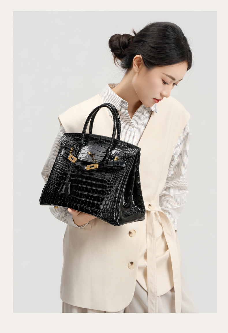 Luxury White Crocodile-Print Leather Women's Handbag KZGYBK 0 Demo 014