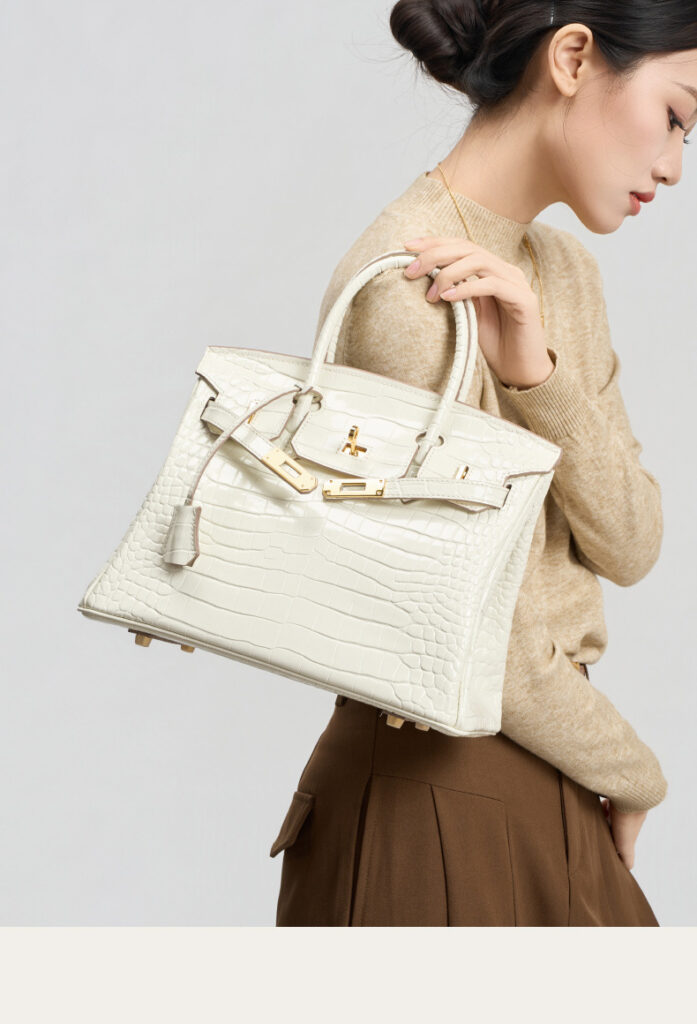 Luxury White Crocodile-Print Leather Women's Handbag KZGYBK 0 Demo 04