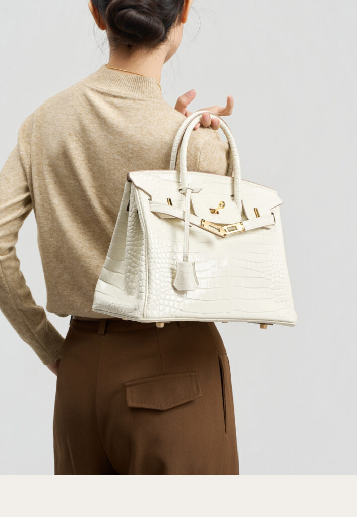 Luxury White Crocodile-Print Leather Women's Handbag KZGYBK 0 Demo 05