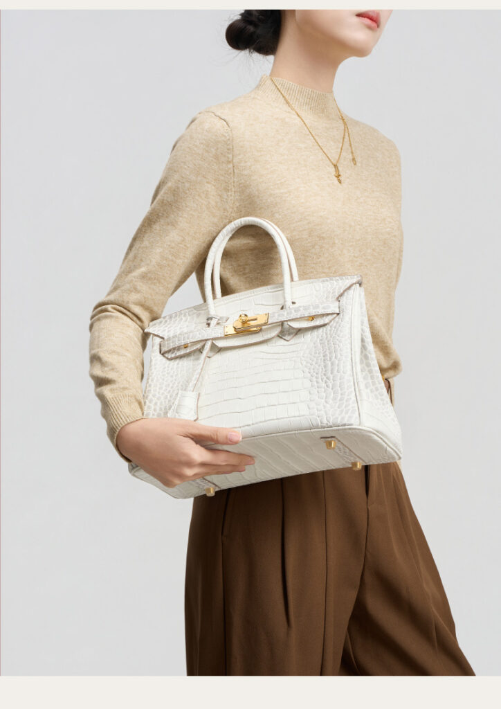 Luxury White Crocodile-Print Leather Women's Handbag KZGYBK 0 Demo 06