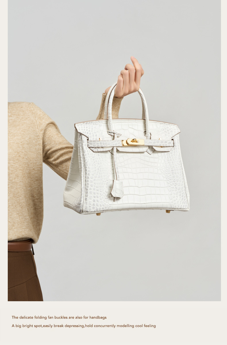 Luxury White Crocodile-Print Leather Women's Handbag KZGYBK 0 Demo 08