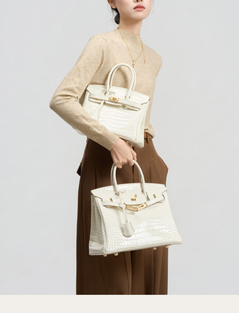 Luxury White Crocodile-Print Leather Women's Handbag KZGYBK 0 Demo 09