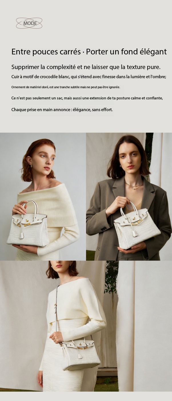Luxury White Crocodile-Print Leather Women's Handbag KZGYBK 0 Demo new 001