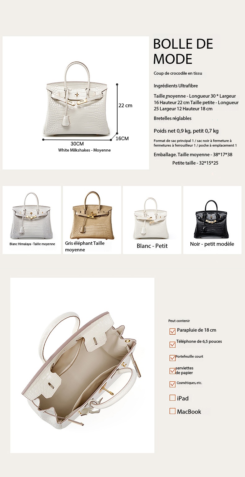 Luxury White Crocodile-Print Leather Women's Handbag KZGYBK 0 Demo new 002