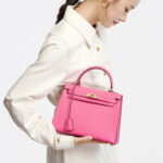 Sac à main femme en cuir de vache haut grain à motif autruche, grande capacité KZYJ0 motif d’autruche KL- 002n