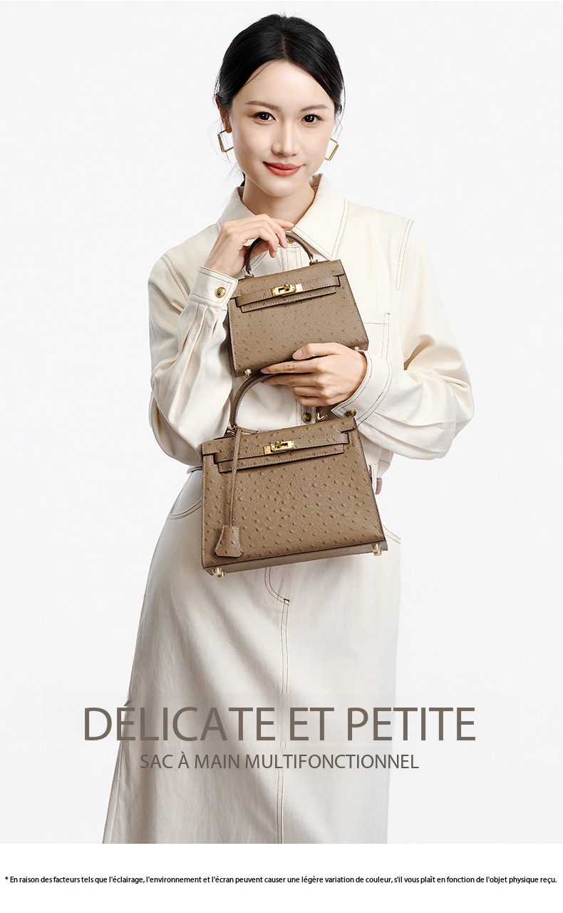 Women's handbag made of high-grain cowhide leather with an ostrich-print design, large capacity KZYJ0 ostrich print KL Demo 001