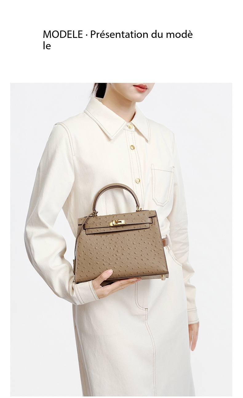 Women's handbag made of high-grain cowhide leather with an ostrich-print design, large capacity KZYJ0 ostrich print KL Demo 0012