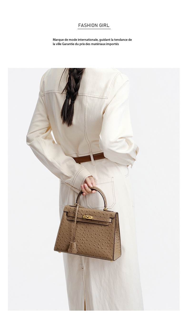 Women's handbag made of high-grain cowhide leather with an ostrich-print design, large capacity KZYJ0 ostrich print KL Demo 0013