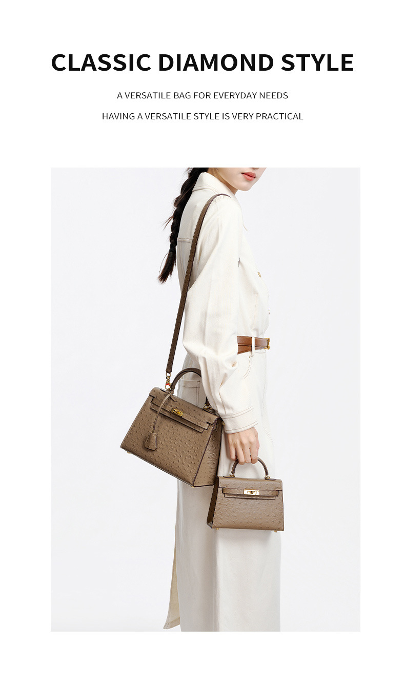 Women's handbag made of high-grain cowhide leather with an ostrich-print design, large capacity KZYJ0 ostrich print KL Demo 0014
