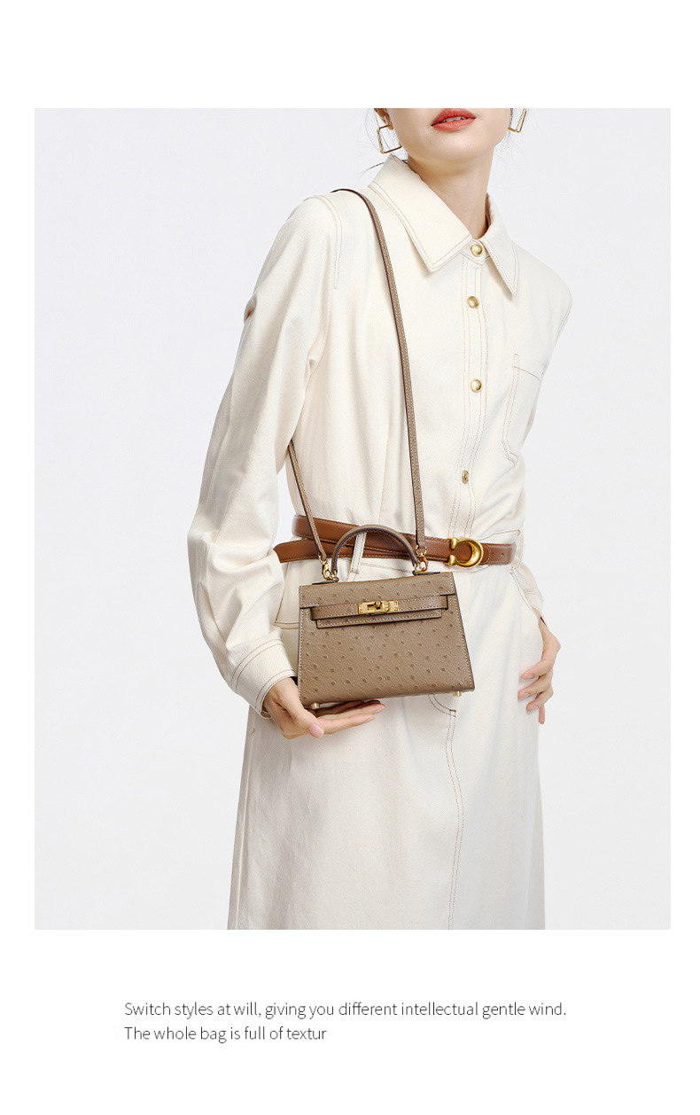 Women's handbag made of high-grain cowhide leather with an ostrich-print design, large capacity KZYJ0 ostrich print KL Demo 0015