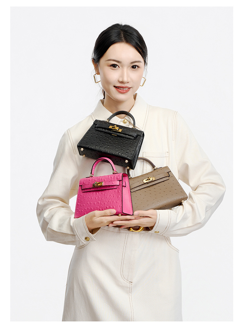 Women's handbag made of high-grain cowhide leather with an ostrich-print design, large capacity KZYJ0 ostrich print KL Demo 0016