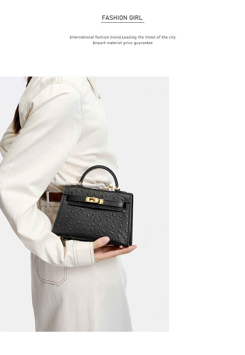 Women's handbag made of high-grain cowhide leather with an ostrich-print design, large capacity KZYJ0 ostrich print KL Demo 0017
