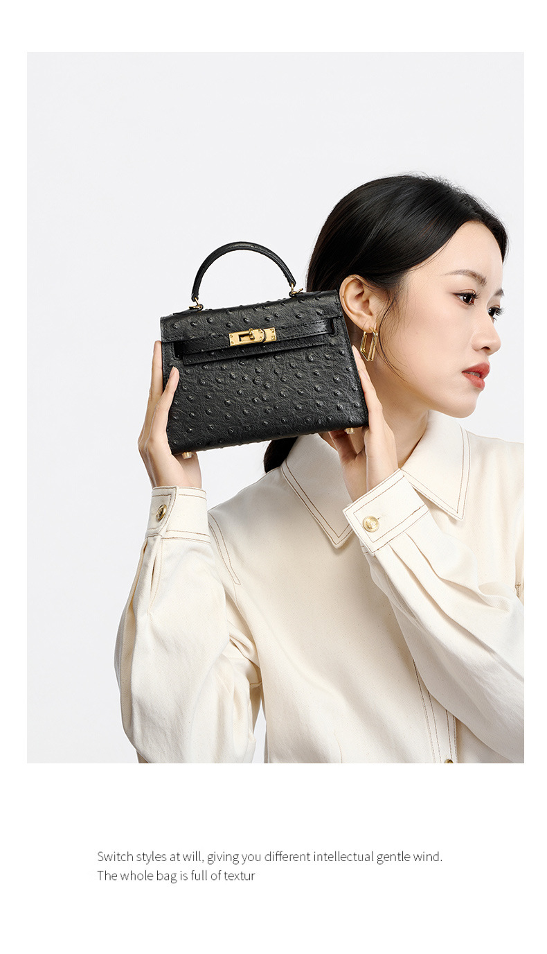 Women's handbag made of high-grain cowhide leather with an ostrich-print design, large capacity KZYJ0 ostrich print KL Demo 0019