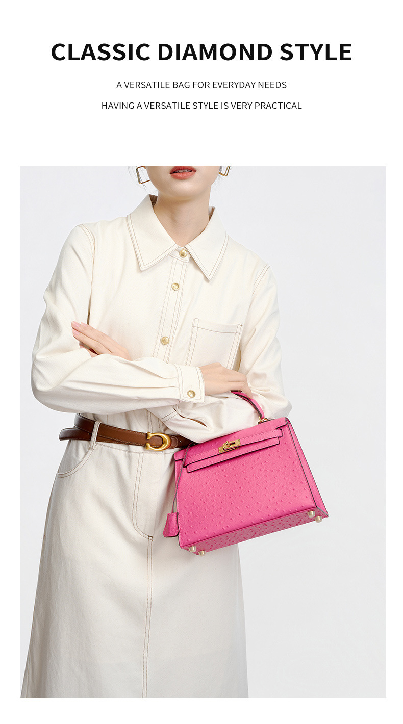 Women's handbag made of high-grain cowhide leather with an ostrich-print design, large capacity KZYJ0 ostrich print KL Demo 0022