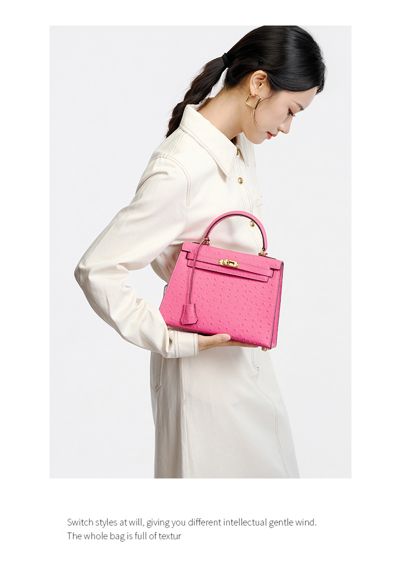 Women's handbag made of high-grain cowhide leather with an ostrich-print design, large capacity KZYJ0 ostrich print KL Demo 0023