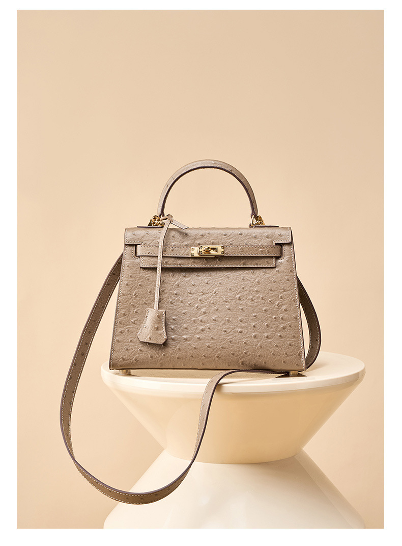 Women's handbag made of high-grain cowhide leather with an ostrich-print design, large capacity KZYJ0 ostrich print KL Demo 0024