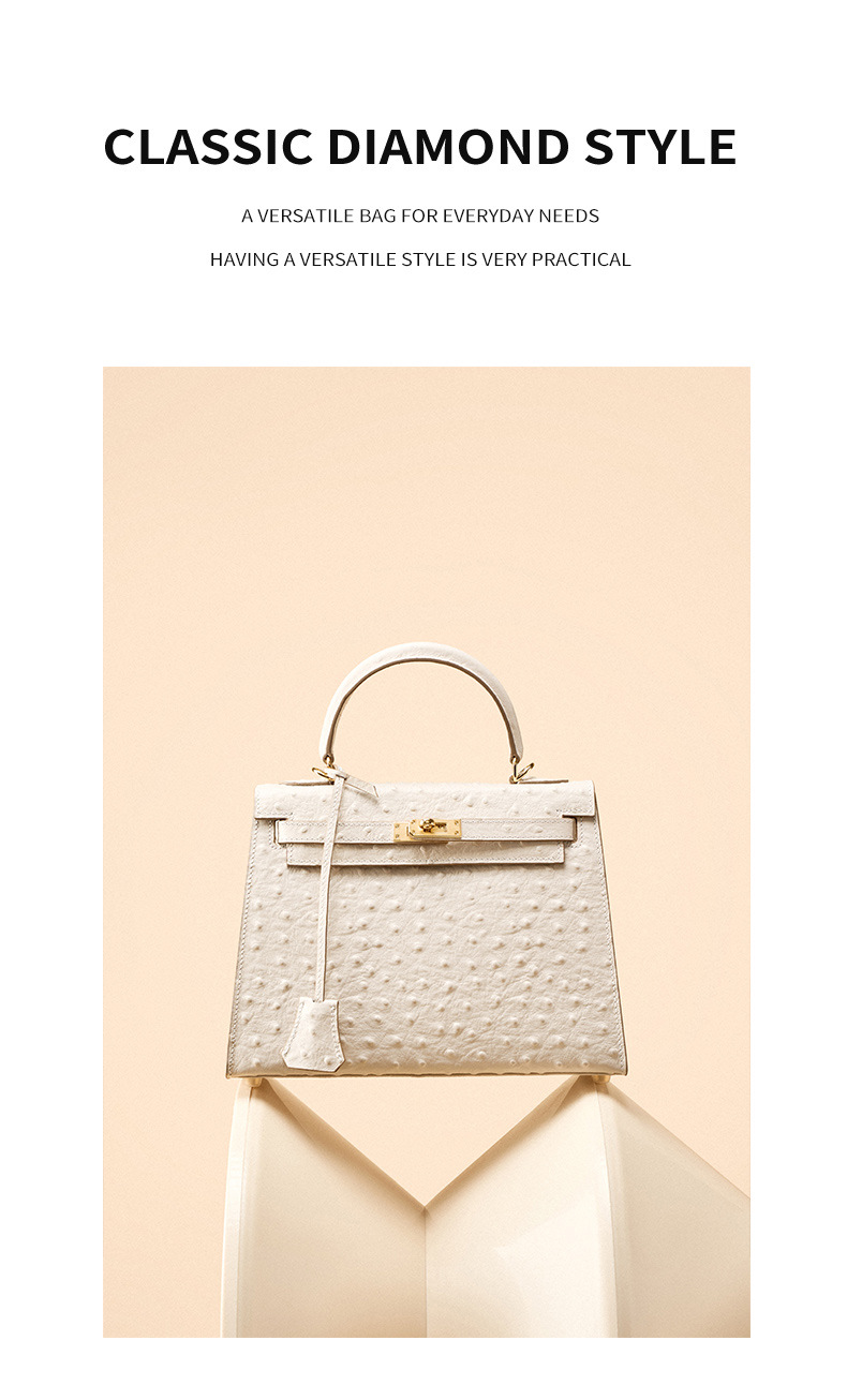 Women's handbag made of high-grain cowhide leather with an ostrich-print design, large capacity KZYJ0 ostrich print KL Demo 0027