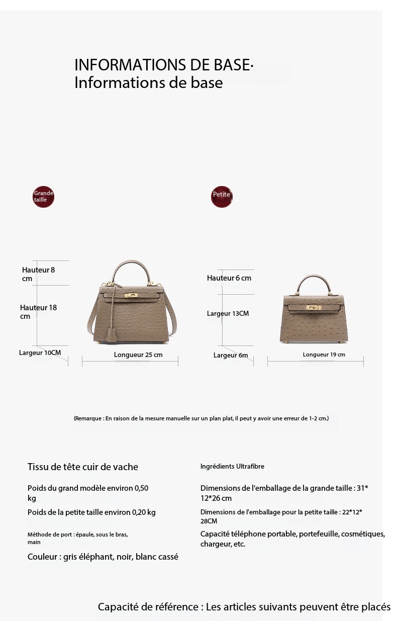 Women's handbag made of high-grain cowhide leather with an ostrich-print design, large capacity KZYJ0 ostrich print KL Demo 004