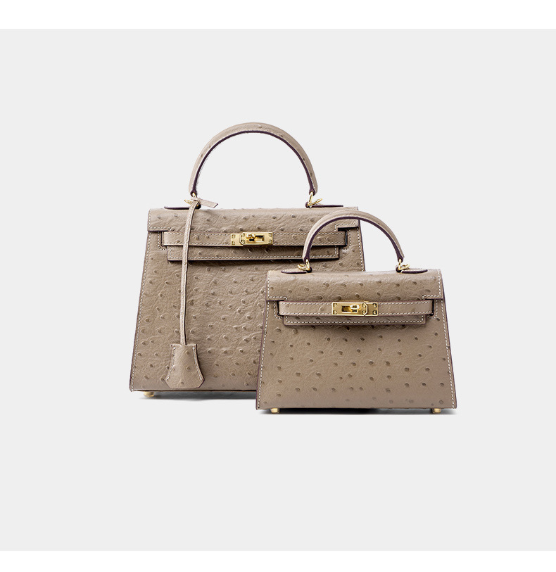 Women's handbag made of high-grain cowhide leather with an ostrich-print design, large capacity KZYJ0 ostrich print KL Demo 006