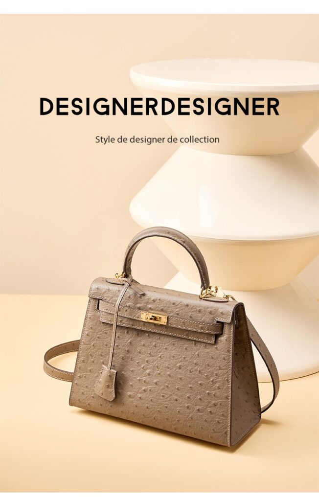 Women's handbag made of high-grain cowhide leather with an ostrich-print design, large capacity KZYJ0 ostrich print KL Demo 00=7