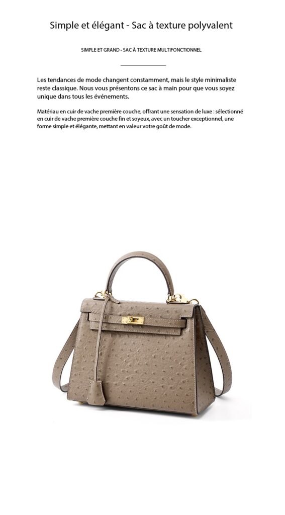 Women's handbag made of high-grain cowhide leather with an ostrich-print design, large capacity KZYJ0 ostrich print KL Demo 008