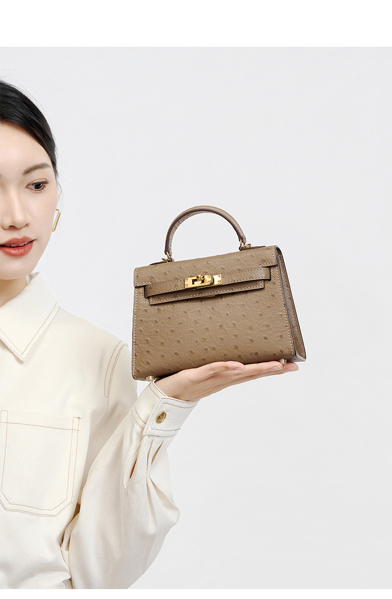 Women's handbag made of high-grain cowhide leather with an ostrich-print design, large capacity KZYJ0 ostrich print KL Demo 009