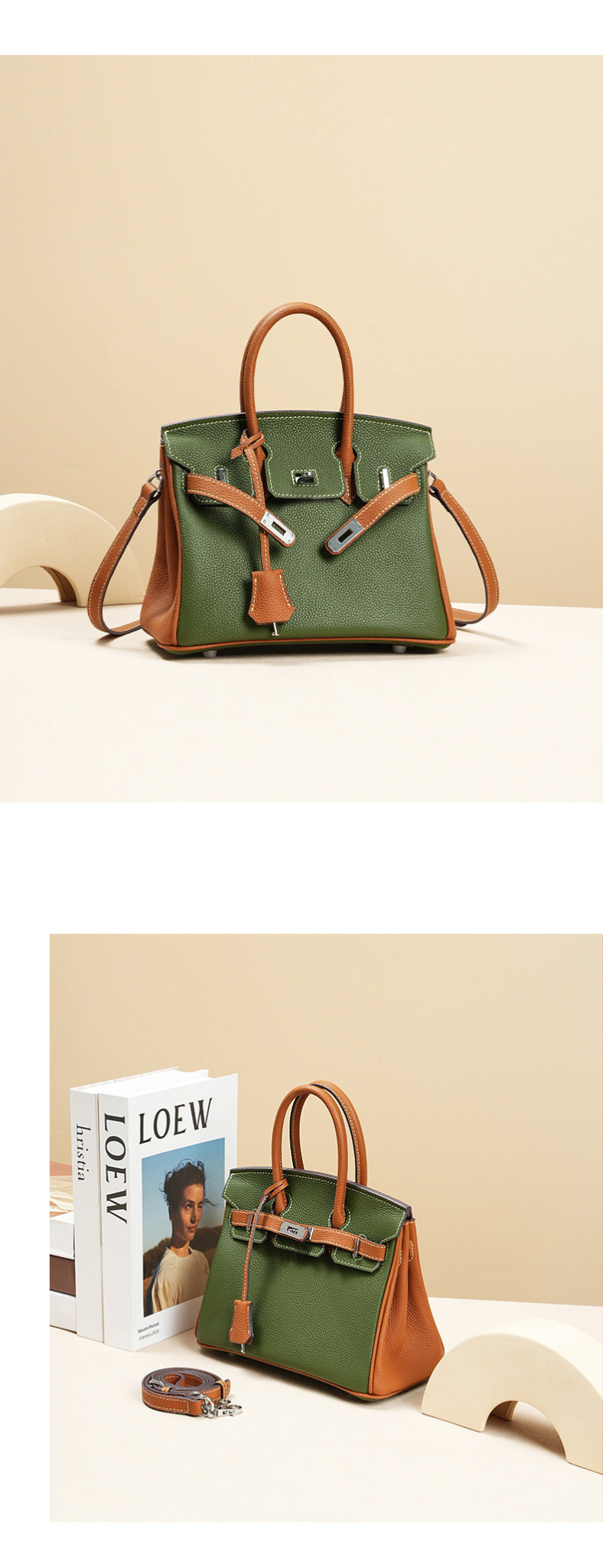 Large, versatile platinum leather bag, 0BK Demo 008