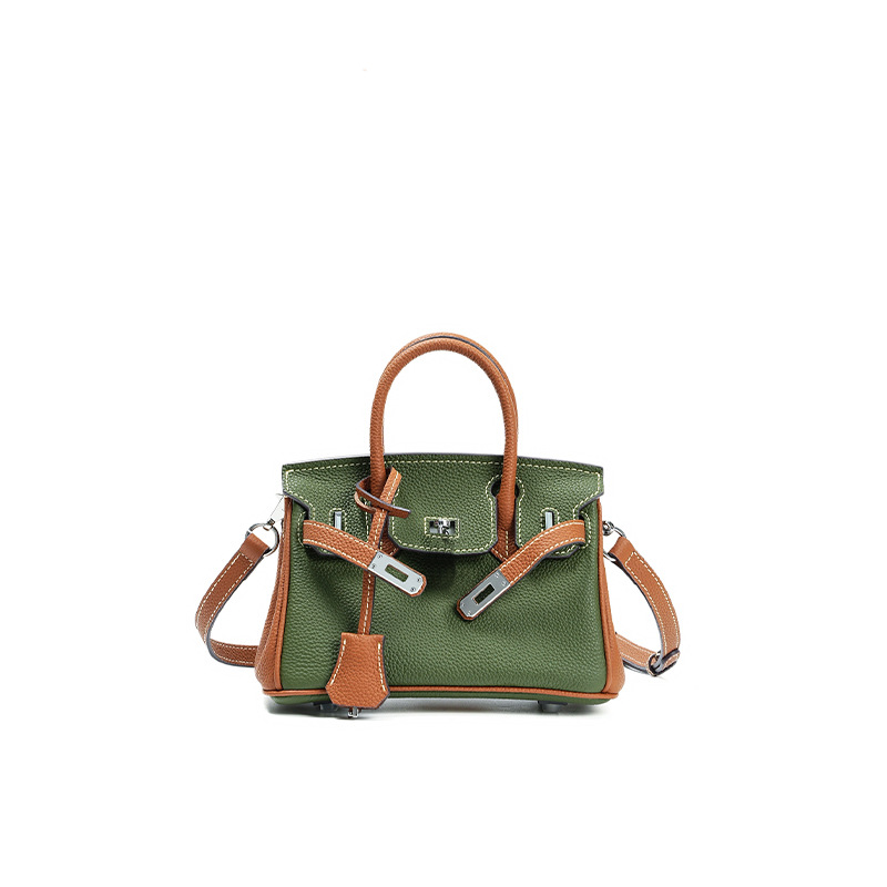 Sac platine en cuir, grand calibre, polyvalent 0BK Yucca vert à brun doré de 20 cm