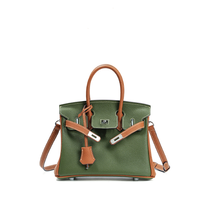 Sac platine en cuir, grand calibre, polyvalent 0BK Yucca vert à brun doré de 25 cm