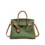 Sac platine en cuir, grand calibre, polyvalent 0BK Yucca vert à brun doré de 30 cm