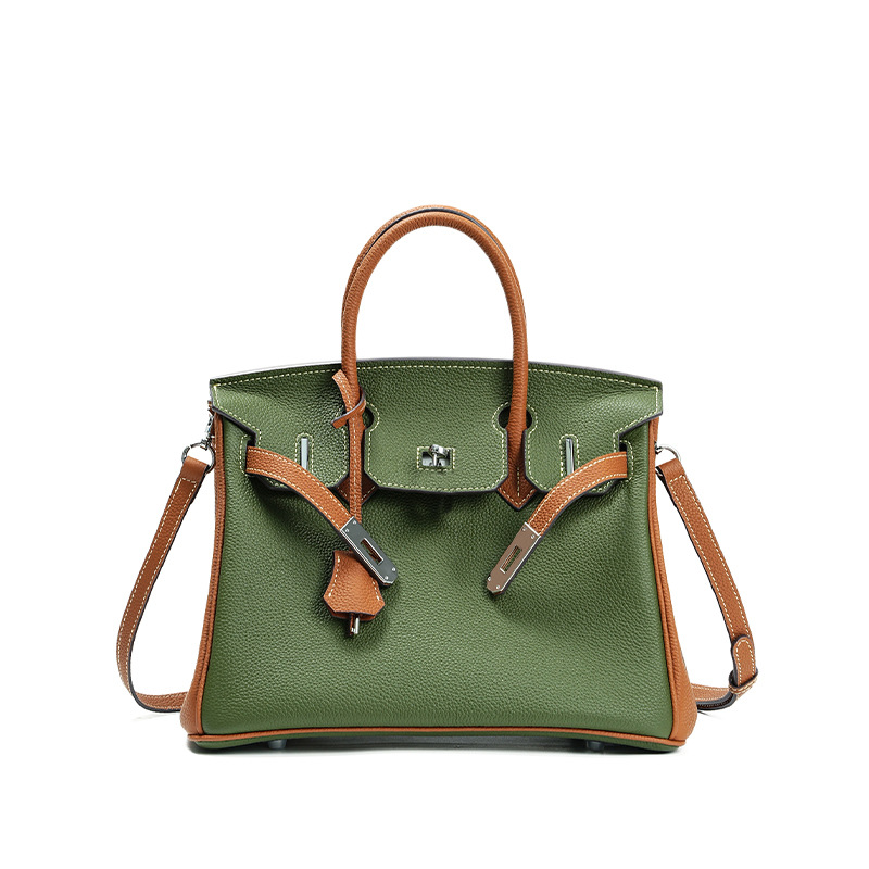 Sac platine en cuir, grand calibre, polyvalent 0BK Yucca vert à brun doré de 30 cm