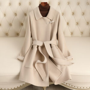 Manteau en laine double face pour femmes, style court, haut de gamme 24-1616-Blanc