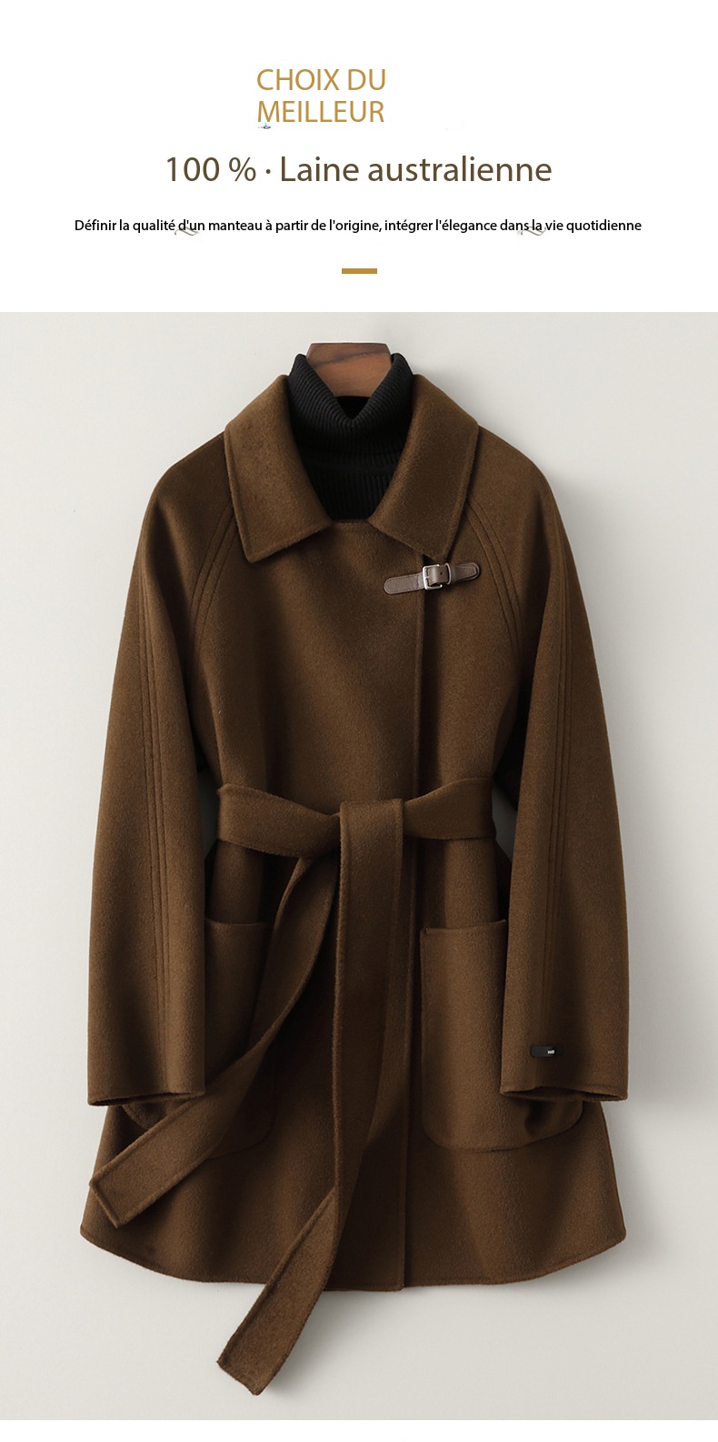 Manteau en laine double face pour femmes, style court, haut de gamme 24-1616 Demo new FR