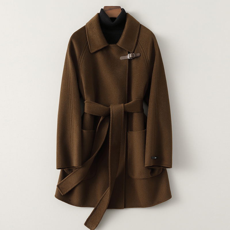 Manteau en laine double face pour femmes, style court, haut de gamme 24-1616