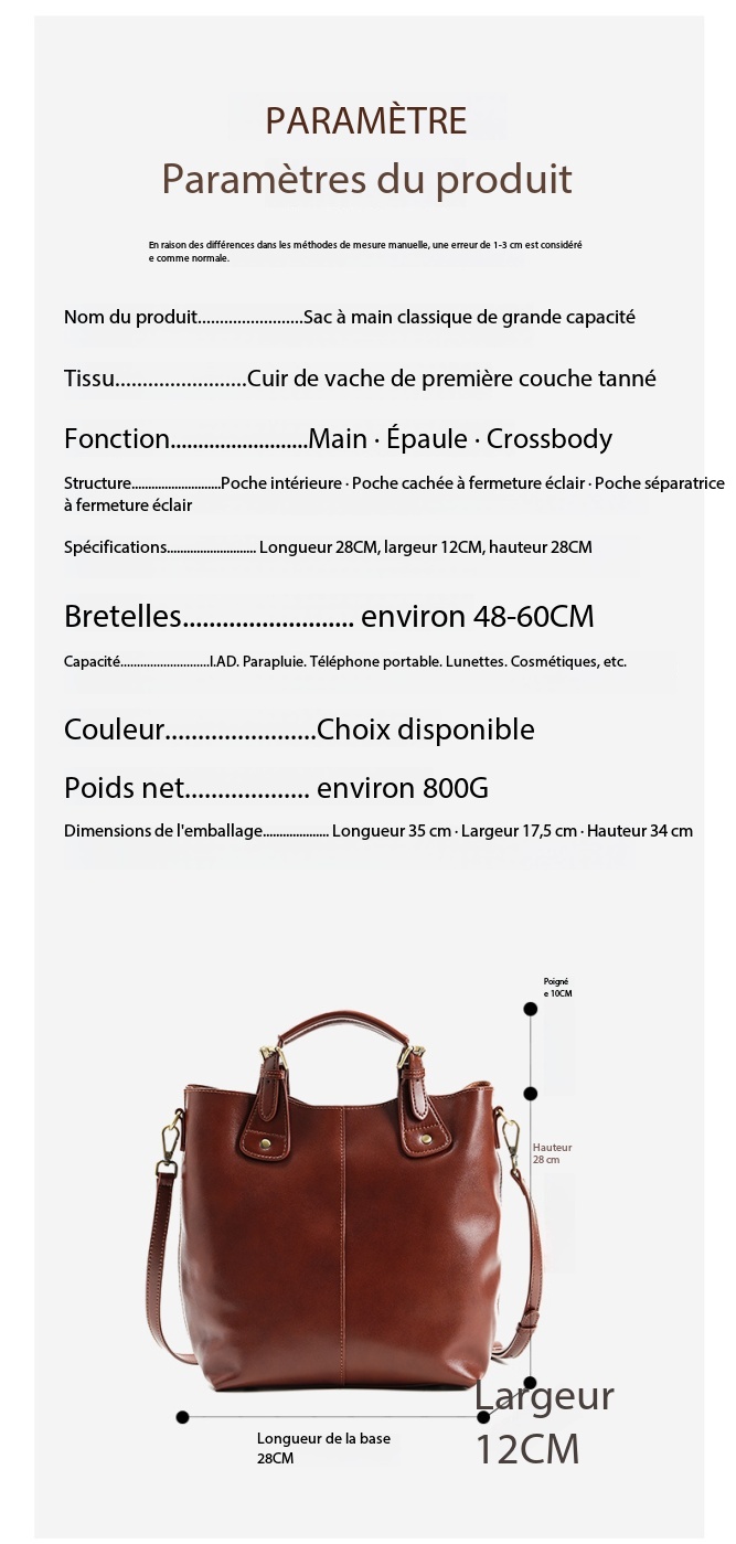 Sac bandoulière en cuir véritable, grande capacité PY0216 Demo 004