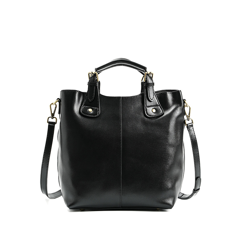 Sac bandoulière en cuir véritable, grande capacité PY0216 Noir