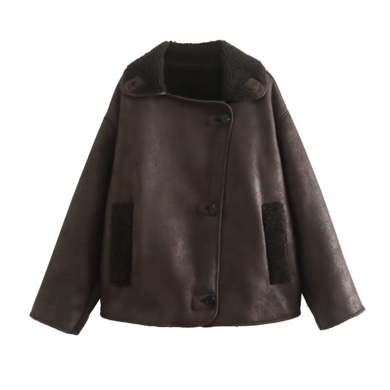 Veste en cuir femme, intégrée en fourrure, style patchwork 5.12.12-02