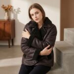 Veste en cuir femme, intégrée en fourrure, style patchwork 5.12.12-04