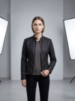 Vestes en cuir femme avec cols montants 209-02