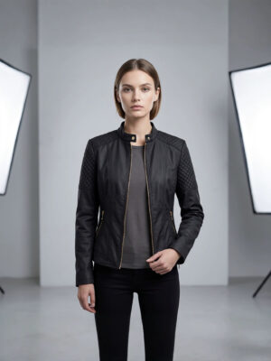 Vestes en cuir femme avec cols montants 209-02