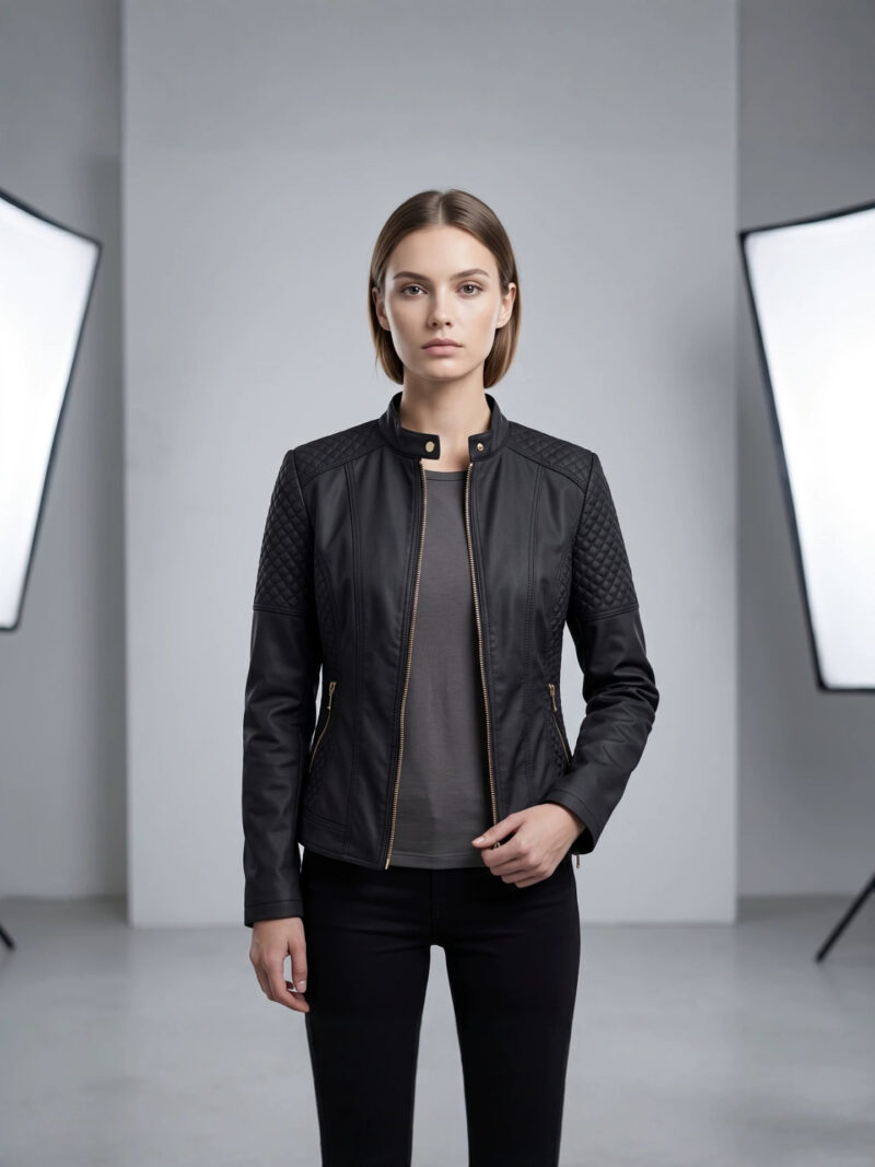 Vestes en cuir femme avec cols montants 209-02 Vestes en cuir femme avec cols montants 209-02
