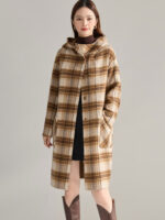Manteau en laine réversible à motif écossais 15916-05