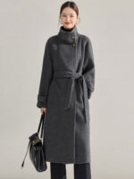 Manteau en laine réversible femmes, mi-long, cintré 15873-04